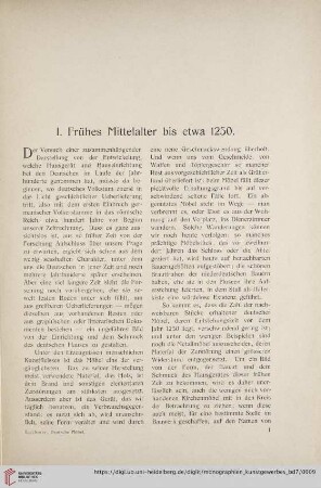 I. Frühes Mittelalter bis etwa 1250