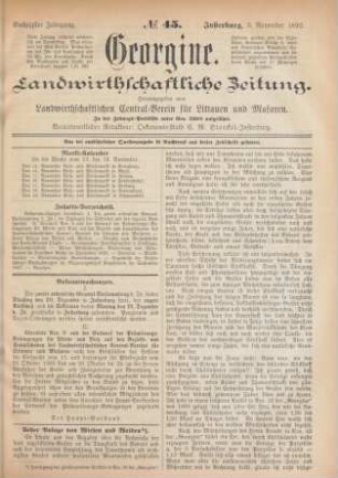 Sechzigster Jahrgang. No. 45. Insterburg, 3. November 1892.
