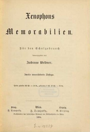 Xenophons Memorabilien : für den Schulgebrauch