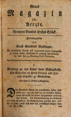 Neues Magazin für Ärzte. 9. 1787