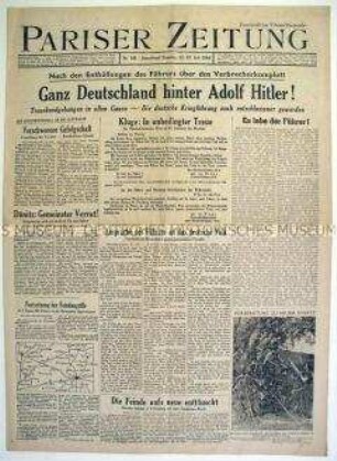 Deutsche Tageszeitung aus dem besetzten Paris "Pariser Zeitung" zur Verschwörung vom 20. Juli 1944