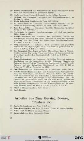 Arbeiten aus Zinn, Messing, Bronze, Elfenbein etc. (Nr. 186-309)
