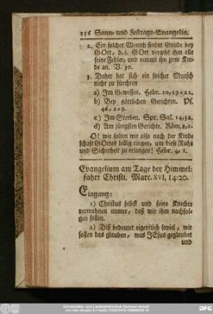 Evangelium am Tage der Himmelfahrt Christi. Marc. XVI, 14 - 20.