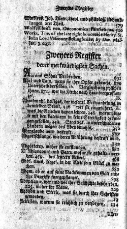Zweytes Register derer merkwürdigsten Sachen.