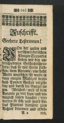 Zuschrifft. Geehrte Leserinnen