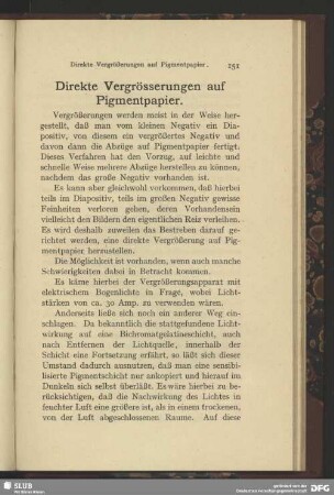 Direkte Vergrößerungen auf Pigmentpapier