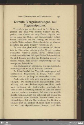 Direkte Vergrößerungen auf Pigmentpapier