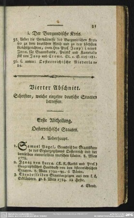Vierter Abschnitt. Schriften, welche einzelne deutsche Staaten betreffen