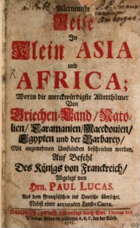 Allerneueste Reise in Klein-Asia und Afrika : aus dem Franz. mit einer Charte