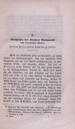 I. Geschichte des Klosters Germerode nach urkundlichen Quellen.