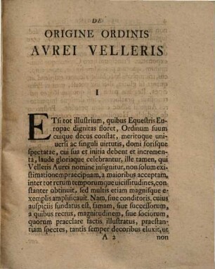Dissertatio Historica De Origine Ordinis Avrei Velleris