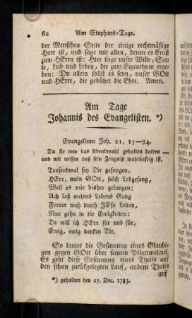 62-73, Am Tage Johannis des Evangelisten