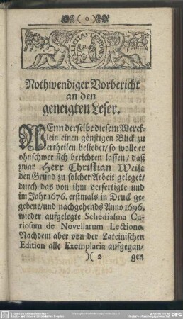 Nothwendiger Vorbericht an den geneigten Leser