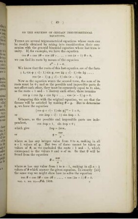 On the solution of certain trigonometrical equations.