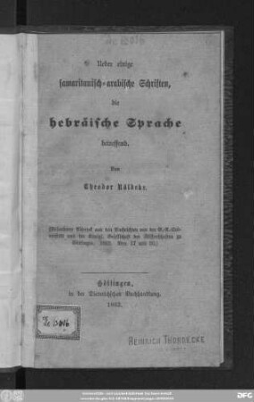 Ueber einige samaritanisch-arabisch Schriften, die hebräische Sprache betreffend