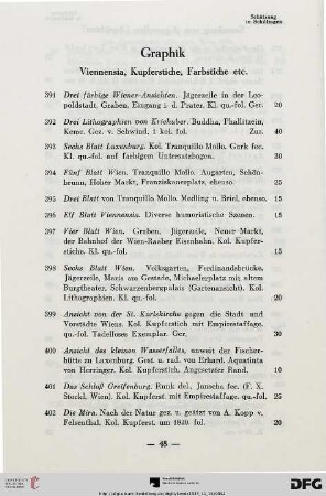 Graphik: Viennensia, Kupferstiche, Farbstiche etc. (Nr. 391-438)