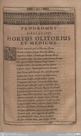 Liber Quinti. Hortus Olitorius et Medicus.