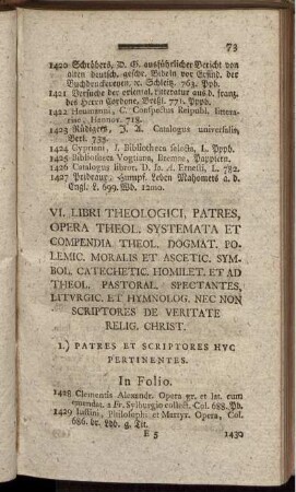 1.) Patres Et Scriptores Huc Pertinentes.