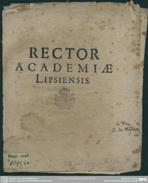 Rector Academiae Lipsiensis : [progr. in funere Joh. Hoepneri]