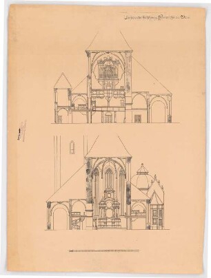 Schloss- und Pfarrkirche Oels Umbau: Portal-Altarseite Horizontalschnitte 1:125