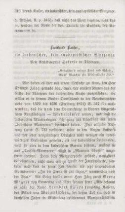316-330 Leonhard Kaiser : ein lutherischer, kein anabaptistischer Blutzeuge