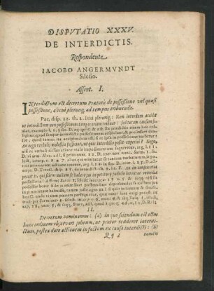 Disputatio XXXV. De Interdictis. Respondente Iacobo Angermundt