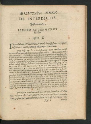 Disputatio XXXV. De Interdictis. Respondente Iacobo Angermundt
