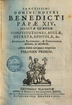 Selectae quaedam constitutiones, bullae, decreta, epistolae ..., 1