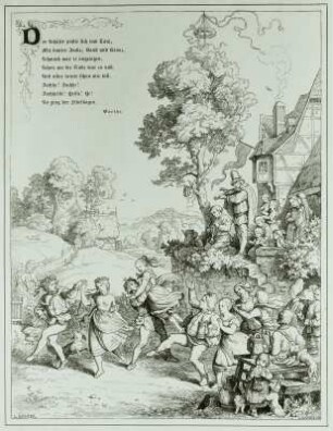 Der Schäfer putzte sich zum Tanz : Der Schäfer putzte sich zum Tanz. Illustration aus der Folge: Beschauliches und Erbauliches. Holzschnitt; 263 x 202 mm. 1851