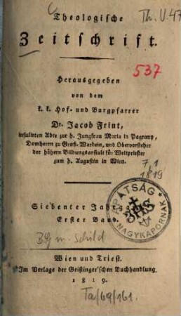 Theologische Zeitschrift. 7,1, 7,1. 1819