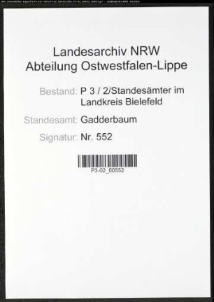 Heiratsregister Standesamt Gadderbaum