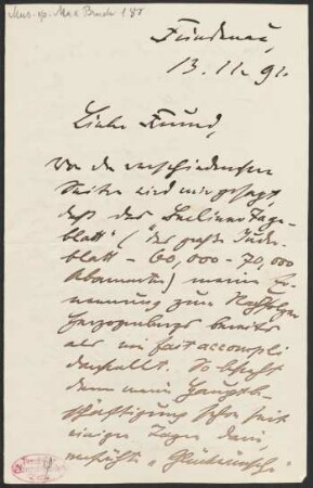 Brief an Philipp Spitta : 13.11.1891