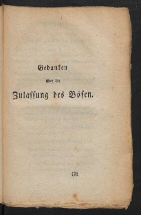 Gedanken über die Zulassung des Bösen