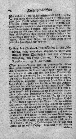 Prüfung des Glaubensbekenntnisses des Georg Oehninger.