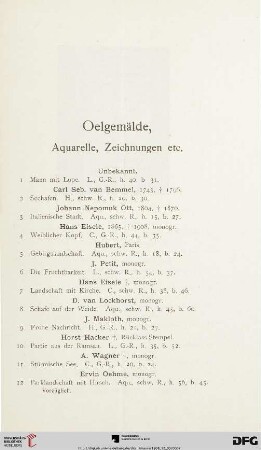 Oelgemälde, Aquarelle, Zeichnungen etc. (Nr.1-333)