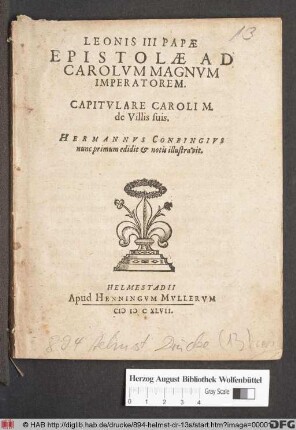 Leonis III Papae Epistolae Ad Carolum Magnum Imperatorem