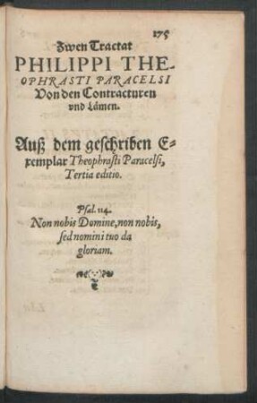 Zwen Tractat Philippi Theophrasti Paracelsi Von den Contracturen und Lämen.