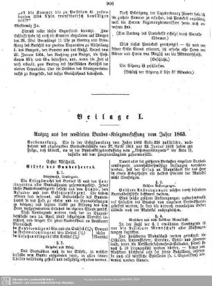 Auszug aus der revidirten Bundes-Kriegsverfassung vom Jahre 1863. Beilagen I-X.
