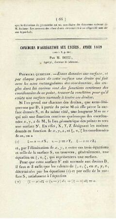 Concours d´agrégation aux lycées, anée 1849.