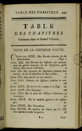 Table des Chapitres Contenus dans ce second Volume.