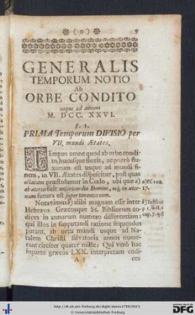 § I. Prima Temporum Divisio per VII mundi Aetates.