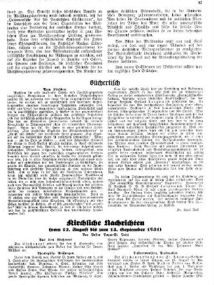 Kirchliche Nachrichten : vom 12. August bis zum 13. September 1931
