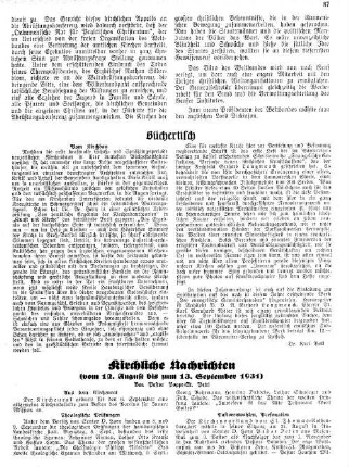Kirchliche Nachrichten : vom 12. August bis zum 13. September 1931