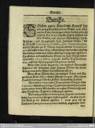 Lebenslauf : Bericht