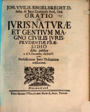 Oratio de iuris naturae et gentium magno civilis iurisprudentiae praesidio