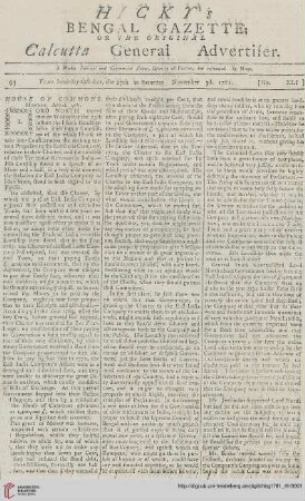 41: Hicky's Bengal gazette, or The original Calcutta general advertiser