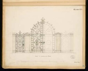 Portal mit Pförtnerhaus Monatskonkurrenz Juli 1878: Aufriss Straßenansicht; 2 Maßstabsleisten