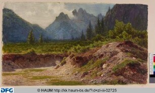 Landschaft mit Gebirge im Hintergrund