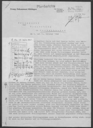 Neckarhausen: Visitationsbericht mit Pfarrbericht 1962