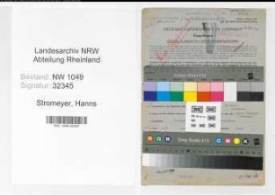 Entnazifizierung Hanns Stromeyer , geb. 31.08.1902 (Ingenieur)